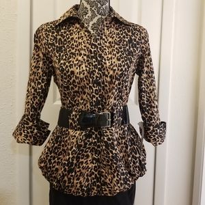 NWT Herve Bernard Belted Leopard Print Blouse